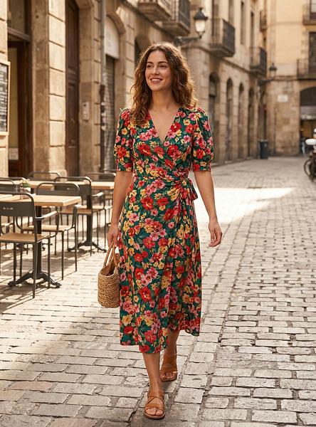 Floral Midi Wrap Dress